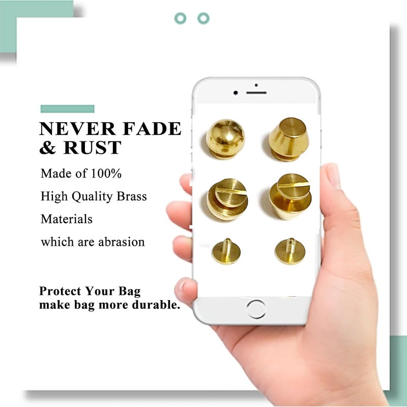 honigo 8 Pack Gold Rivets Stud Handbag Purse Feet 1/2 inch 4 Pack Flat Head 4 Pack Round Metal Solid Brass Studs Screw Back Feet 12mm Buckle Spikes Leathercraft for Leather Bag Totes DIY Craft - Image 4